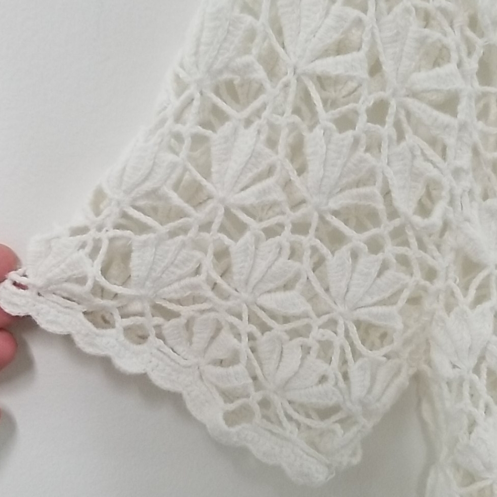 Crochet Cropped Cardigan Sweater Vneck‎ White Coquette Size Large - Picture 7 of 9